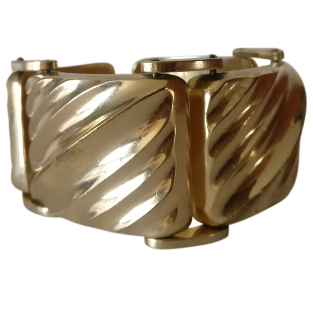🇨🇦 Vintage sculptured massive chunky gold metal bracelet